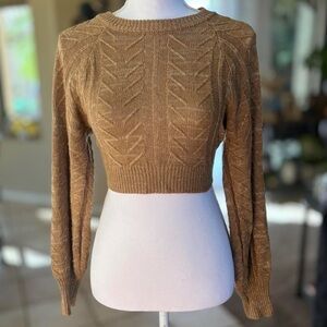 Brown Cable Knit Cropped Sweater